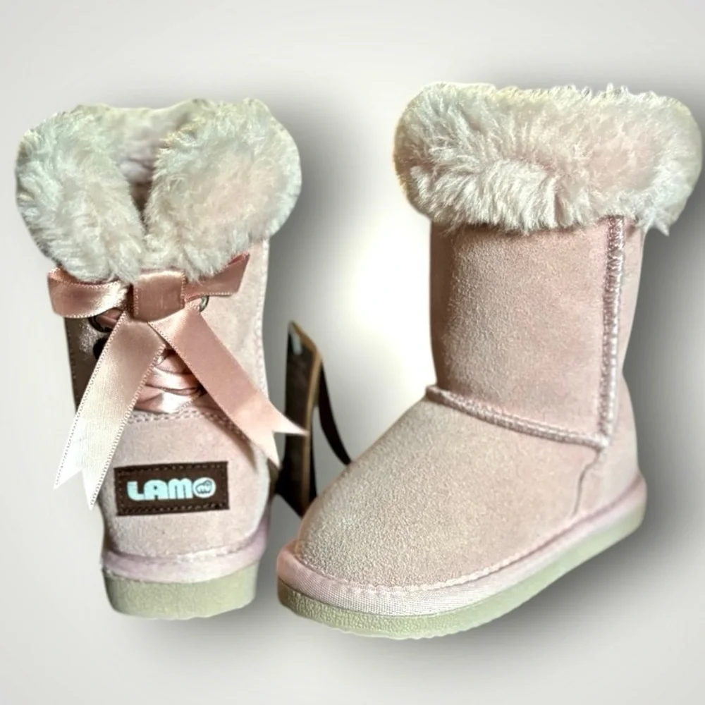 Lamo Pink Furry Suede Pink Waterproof Winter Boots Bows Toddler Size 6